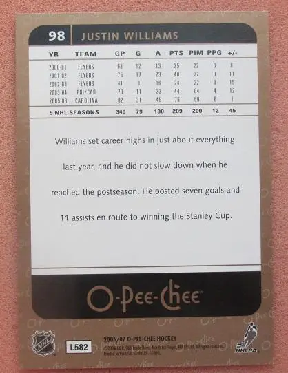 НХЛ Джастин Уильямс Каролина Харрикейнз № 98 1