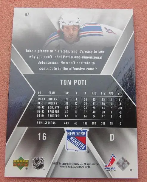 НХЛ Том Поти Нью-Йорк Рейнджерс № 58 1