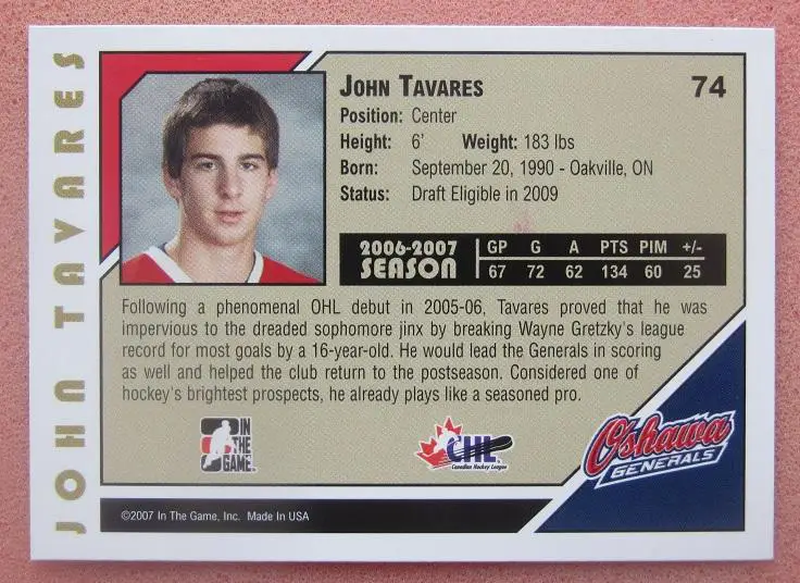 НХЛ Джон Таварес Ошава Дженералз № 74 1