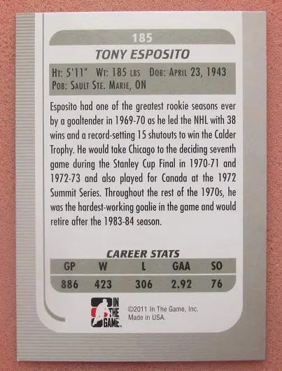 НХЛ Тони Эспозито Ванкувер Монреаль Чикаго № 185 1