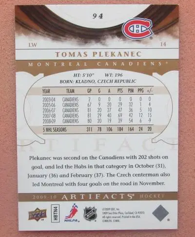 НХЛ Томаш Плеканец Монреаль Канадиенс № 94 1