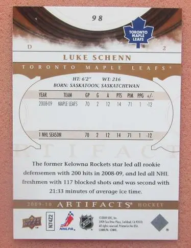 НХЛ Люк Шенн Торонто Мэйпл Лифс № 98 1