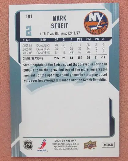 НХЛ Марк Штрайт Нью-Йорк Айлендерс № 181 автограф 1