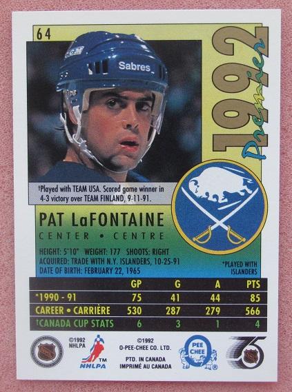НХЛ Пэт Лафонтейн Баффало Сейбрз № 64 1