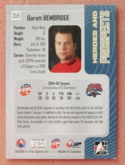 НХЛ Гаретт Бэмбридж Айдахо Стилхеадс № 359 1