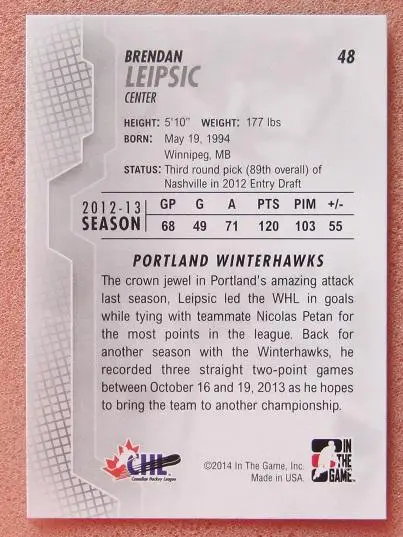 НХЛ Брендан Лайпсик Портленд Уинтерхокс № 48 1