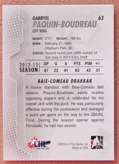 НХЛ Габриэль Пакуин-Бодро Байе-Комо Драккар № 63 1