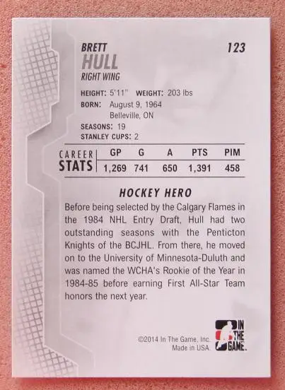 НХЛ Бретт Халл Миннесота Калгари Сент-Луис Даллас Детройт Финикс № 123 1