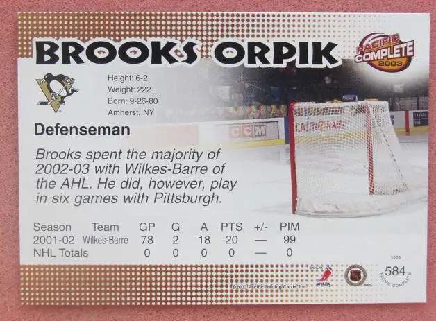 НХЛ Брукс Орпик Питтсбург Пингвинз № 584 1