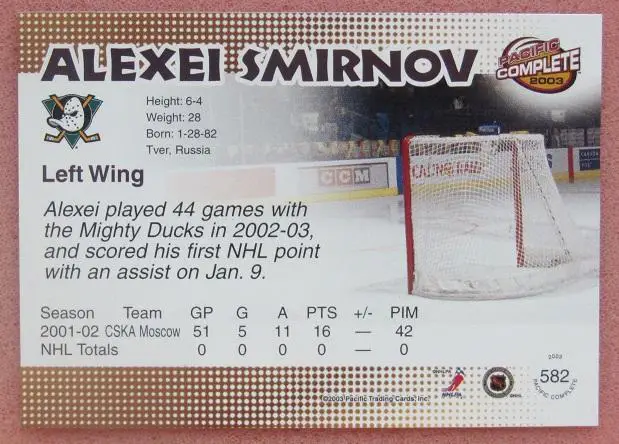 НХЛ Алексей Смирнов Анахайм Дакс Динамо ЦСКА КС Москва Тверь Омск Подольск № 582 1