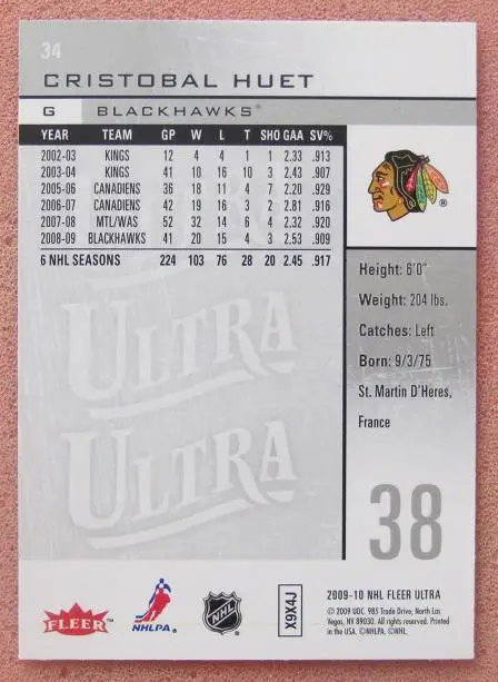 НХЛ Кристобаль Юэ Чикаго Блэкхокс № 34 1