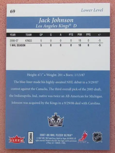 НХЛ Джек Джонсон Лос-Анжелес Кингз № 69 1