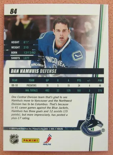 НХЛ Дэн Хэмьюс Ванкувер Кэнакс № 84 1