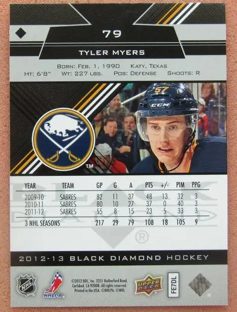 НХЛ Тайлер Майерс Баффало Сейбрз № 79 1