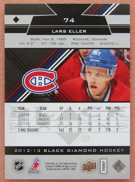НХЛ Ларс Эллер Монреаль Канадиенс № 74 1