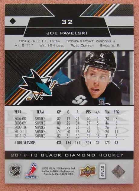 НХЛ Джо Павелски Сан-Хосе Шаркс № 32 1