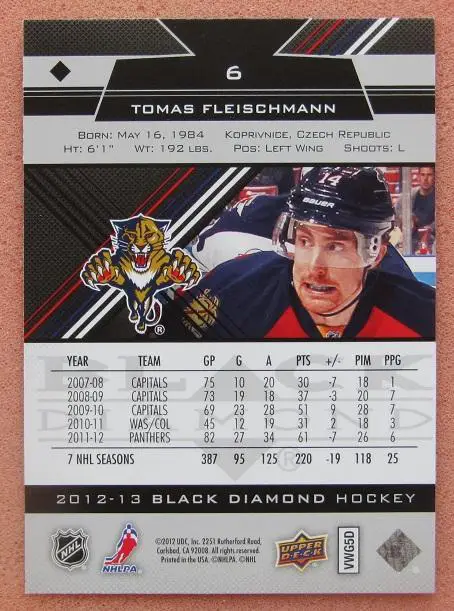НХЛ Томас Флейшман Флорида Пантерз № 6 1