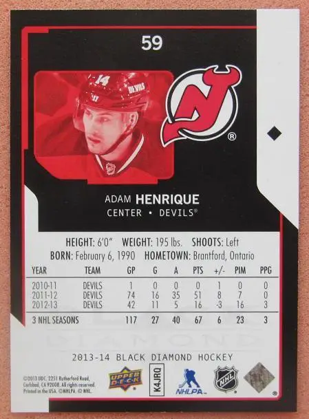 НХЛ Адам Хенрик Нью-Джерси Дэвилз № 59 1