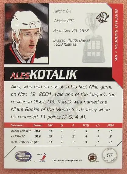 НХЛ Алеш Коталик Баффало Сейбрз № 57 1