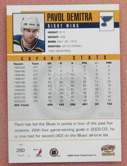 НХЛ Павол Демитра Сент-Луис Блюз № 280 1