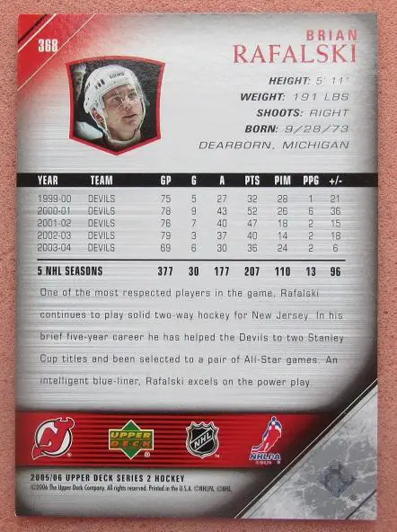 НХЛ Брайан Рафалски Нью-Джерси Дэвилз № 368 1