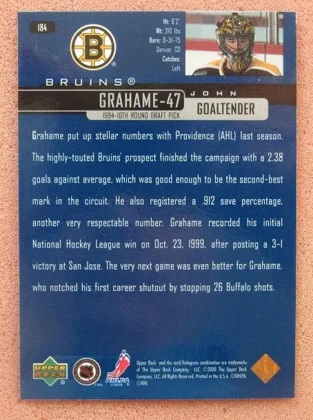 НХЛ Джон Грэм Бостон Брюинз Омск № 184 1