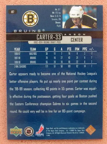 НХЛ Энсон Картер Бостон Брюинз № 187 1