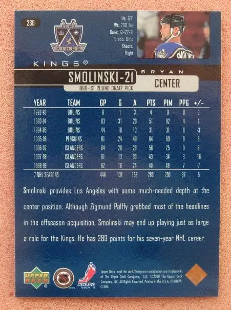 НХЛ Брайан Смолински Лос-Анжелес Кингз № 236 1