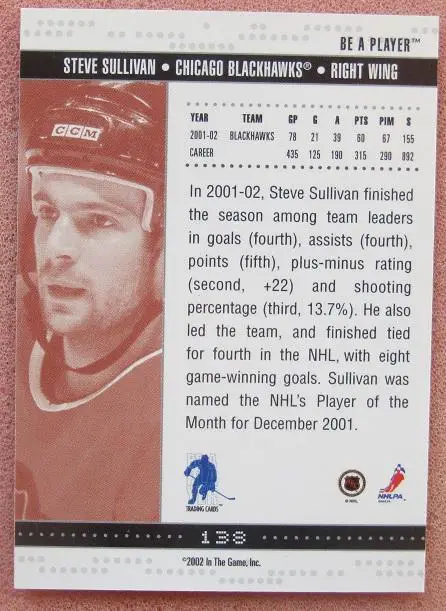 НХЛ Стив Салливан Чикаго Блэкхокс № 138 1