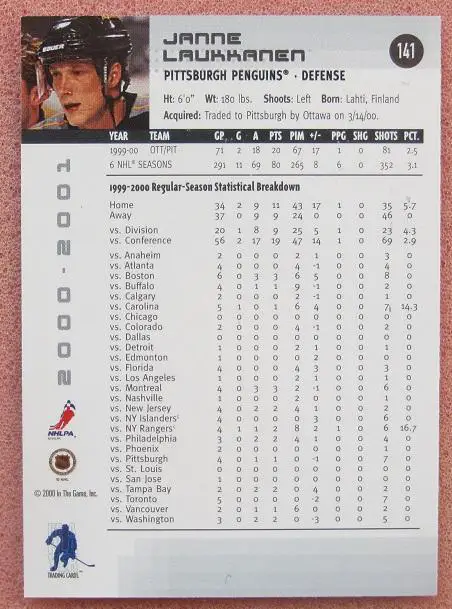 НХЛ Янне Лаукканен Питтсбург Пингвинз № 141 1