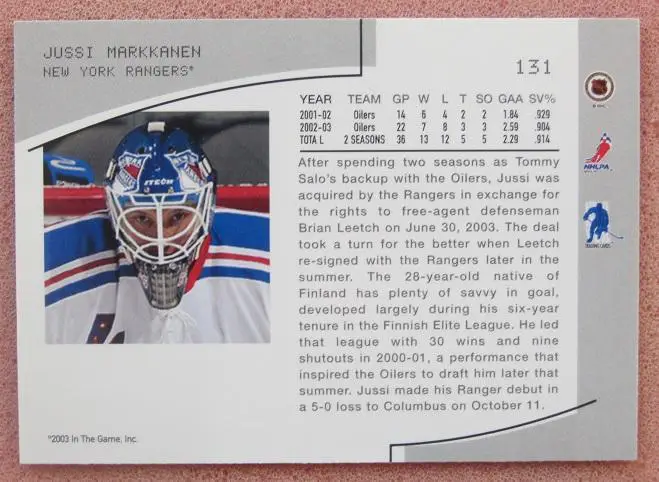 НХЛ Юсси Маркканен Нью-Йорк Рейнджерс Тольятти ЦСКА Москва№ 131 1