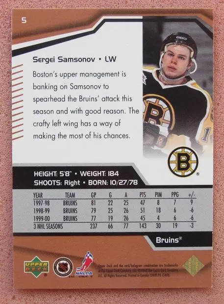 НХЛ Сергей Самсонов Бостон Брюинз ЦСКА Динамо Москва № 5 1