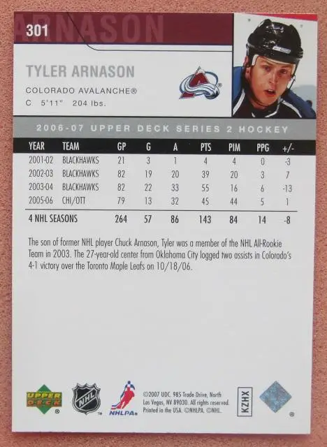 НХЛ Тайлер Арнасон Колорадо Эвеланш № 301 1
