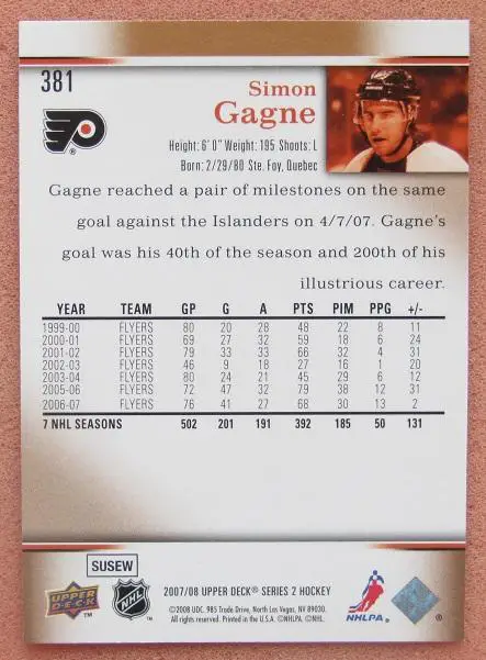 НХЛ Симон Ганье Филадельфия Флайерз № 381 1
