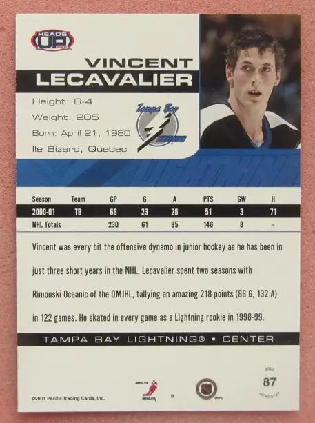 НХЛ Венсан Лекавалье Тампа Бэй Лайтнинг № 87 head 1