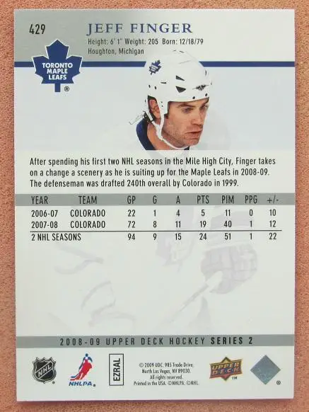 НХЛ Джефф Фингер Торонто Мэйпл Лифс № 429 1