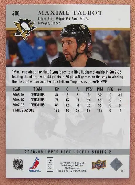 НХЛ Максим Тальбо Питтсбург Пингвинз Локомотив Ярославль Авангард Омск № 408 1