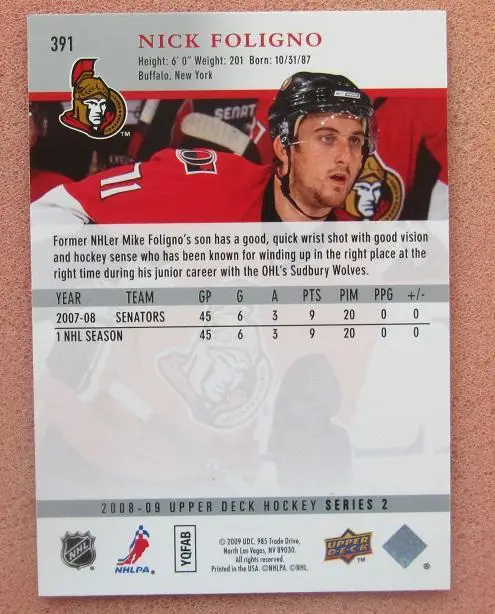 НХЛ Ник Фолиньо Оттава Сенаторз № 391 1