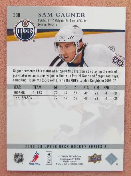НХЛ Сэм Ганье Эдмонтон Ойлерз № 330 1