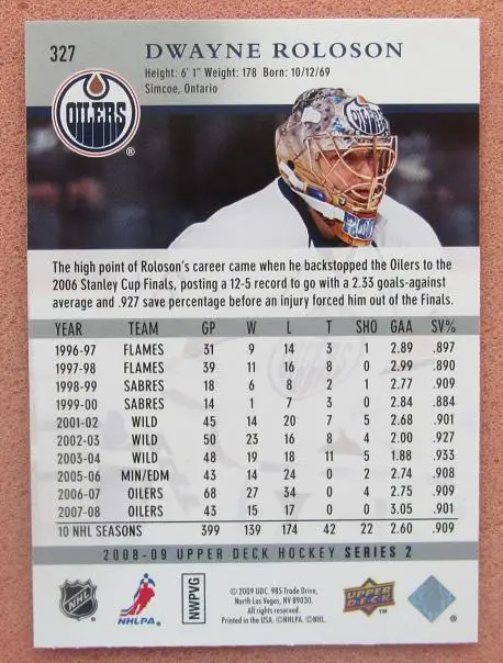 НХЛ Дуэйн Ролосон Эдмонтон Ойлерз № 327 1