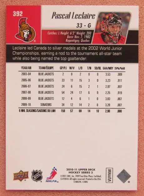НХЛ Паскаль Леклер Оттава Сенаторз № 392 1