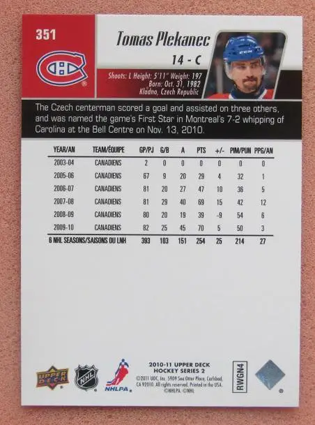 НХЛ Томаш Плеканец Монреаль Канадиенс № 351 1