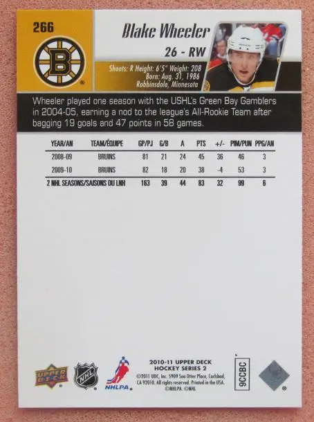 НХЛ Блейк Уилер Бостон Брюинз № 266 1