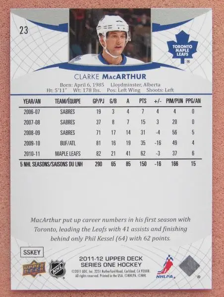 НХЛ Кларк Макартур Торонто Мэйпл Лифс № 23 1