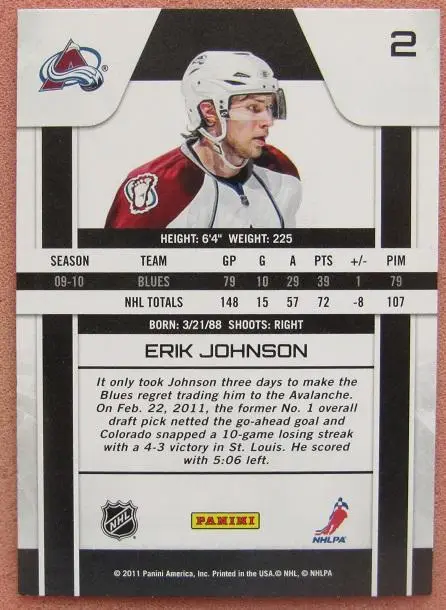НХЛ Эрик Джонсон Колорадо Эвеланш № 2 1