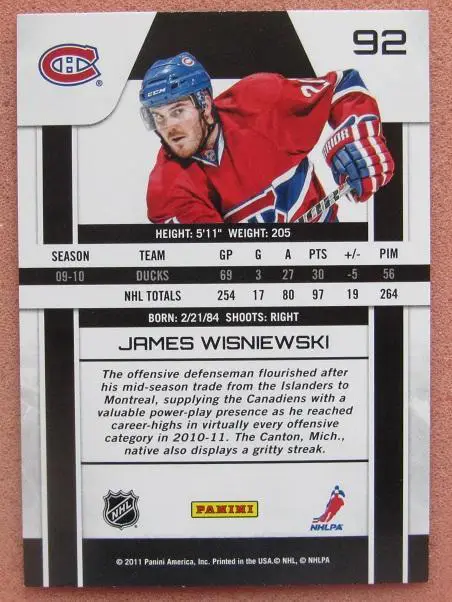 НХЛ Джеймс Висневский Монреаль Канадиенс Адмирал Владивосток № 92 1