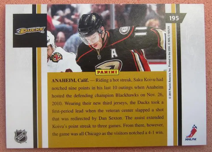 НХЛ Саки Койву Анахайм Дакс № 195 1