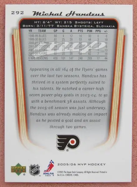 НХЛ Михал Гандзуш Филадельфия Флайерз № 292 автограф 1