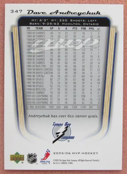 НХЛ Дэйв Андрейчук Тампа Бей Лайтнинг № 347 автограф 1