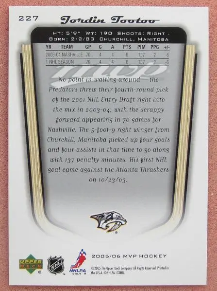 НХЛ Джордин Туту Нэшвилл Предаторз № 227 1